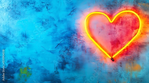 Neon heart on textured wall