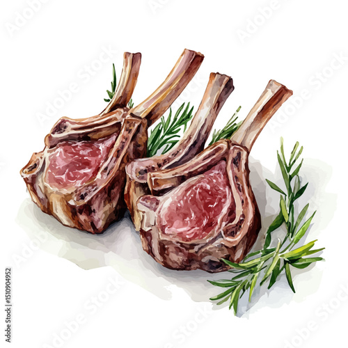 Lamb Chops, watercolor painting vector, high quality, isolated on a white background.
