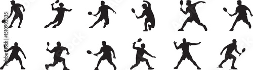 Set of Table Tennis Player Silhouettes in Action, Perfect for Sports, Fitness, and Athletic