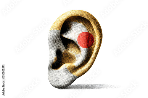 PNG Abstract artistic ear with red circle on textured background