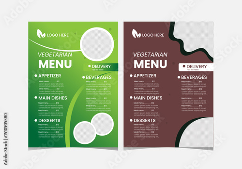 Vegetarian restaurant menu template green brown design