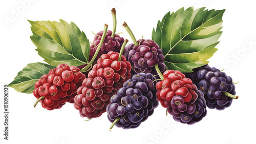 Vibrant Watercolor Painting of Mulberries A Delicate Still Life