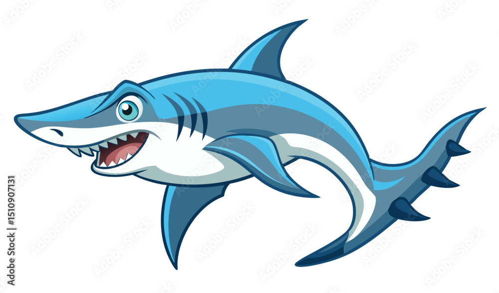 Fototapeta premium Cartoon happy shark character illustration