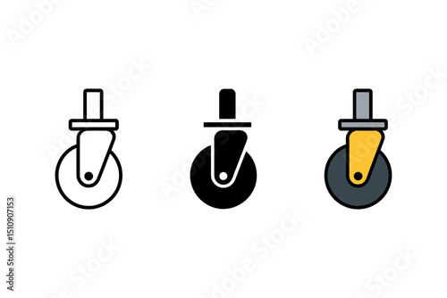 Caster Wheel Vector Icons Outline Solid Black and Colored Industrial Wheels