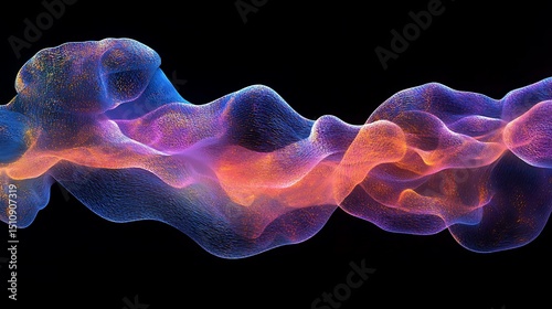 Abstract Wavy Colorful Mesh Structure on Black Background, Digital Art, Modern Backdrop for Creative Projects and Presentations.