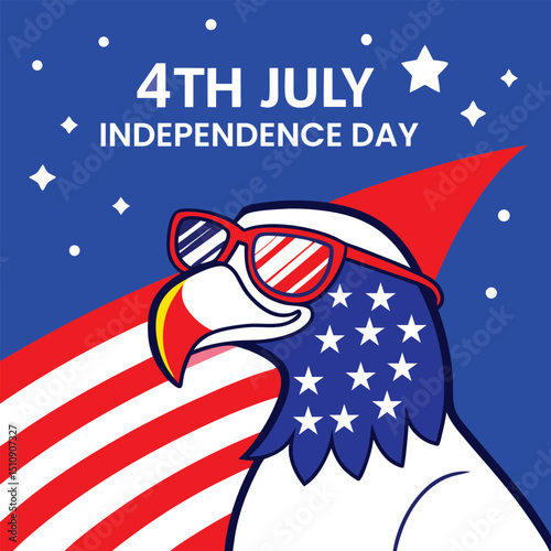 Patriotic bald eagle wearing sunglasses 4th of July