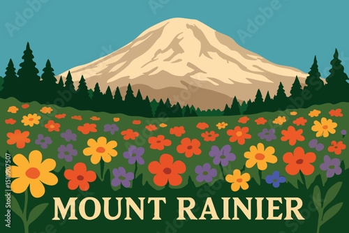 Mount Rainier National Park in Spring with Wildflowers.eps