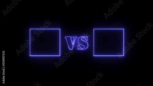 neon blue color V and s icon animation VS sign symbol with both sides blank box on a black background.