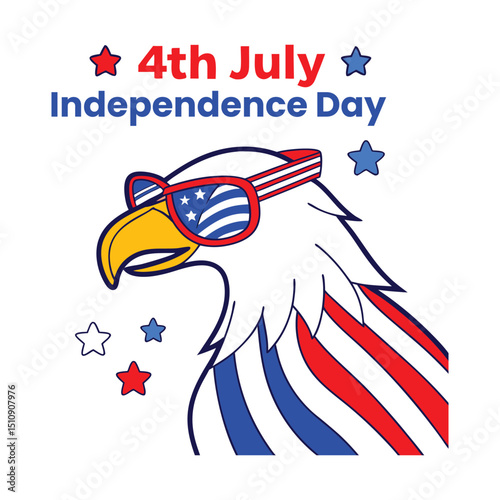 Patriotic bald eagle wearing sunglasses for 4th of July