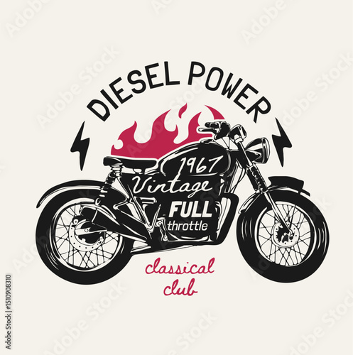 typography slogan with vintage motorcycle silhouette vector illustration drawn by hand