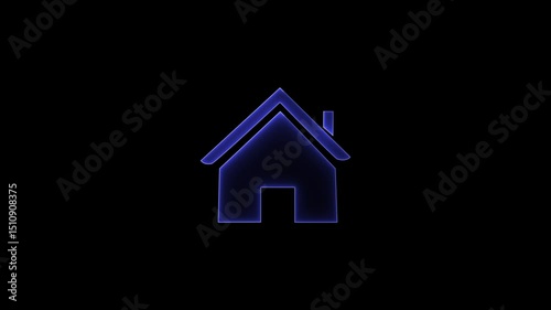 Abstract house icon, home icon, within a circle, appears with a smooth animation—the concept of home, showcasing modern technology and smart home connectivity.