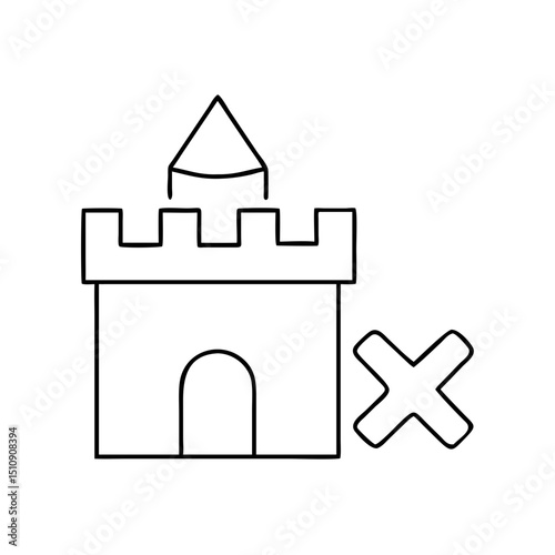 Castle icon with cross mark vector design for fantasy, cautionary tales, and storytelling 