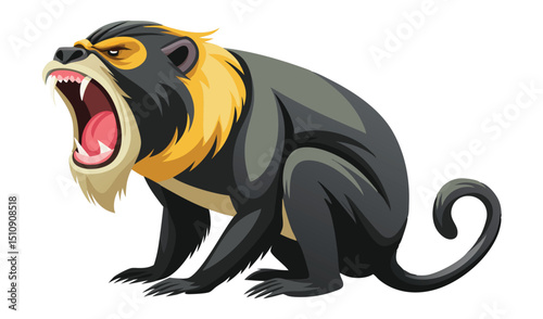 Aggressive roaring golden bellied mangabey monkey illustration