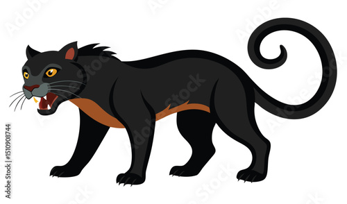 Aggressive black panther with curled tail illustration
