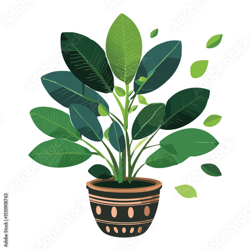 Lush Potted Plant Indoor Illustration