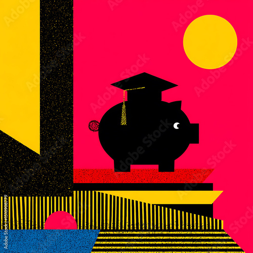 Graduation Piggy Bank Abstract Geometric Illustration