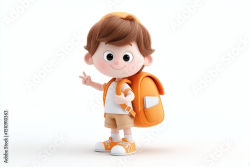 Back to school. 3D a boy with school bag on white background