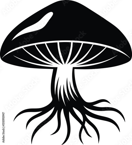 mushroom silhouette, round cap, forest fungi
