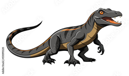 Cartoon dinosaur illustration grey and orange raptor