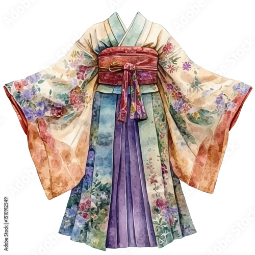 Kimono, watercolor clipart vector, high quality, isolated on a white background.