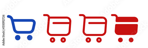 Shopping cart icon set. Flat style