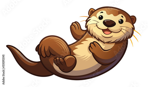 Happy cartoon otter floating on its back