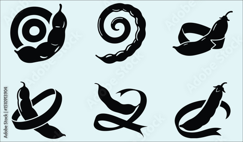 Creative Black Silhouette Vector Designs of Pea Pods with Twists and Curves