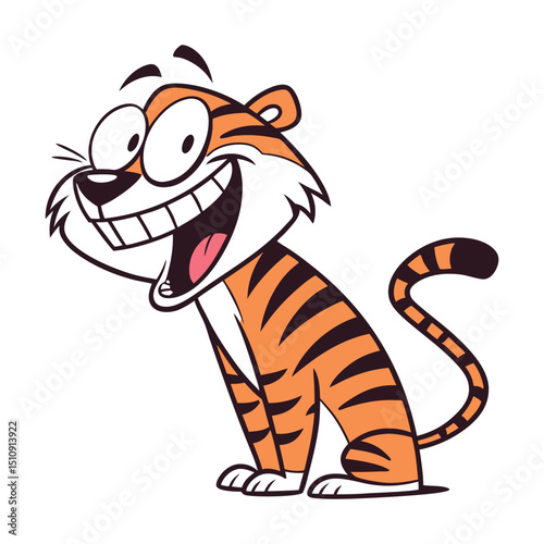 Cartoon Tiger with a Big Grin and Wide Eyes Illustration