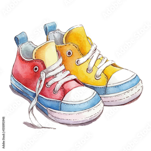 watercolor of Kids Shoes, vector high quality, isolated on a white background.