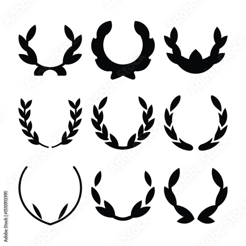 "Laurel Wreath Icon Set  Symbol of Victory 