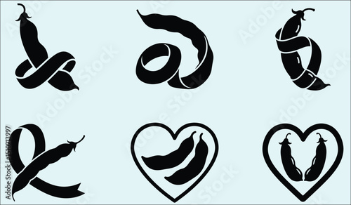 Black and White Bean Pod Silhouettes with Ribbon and Heart Accents