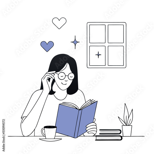 Reading Woman Illustration Vector Minimalist Design Style