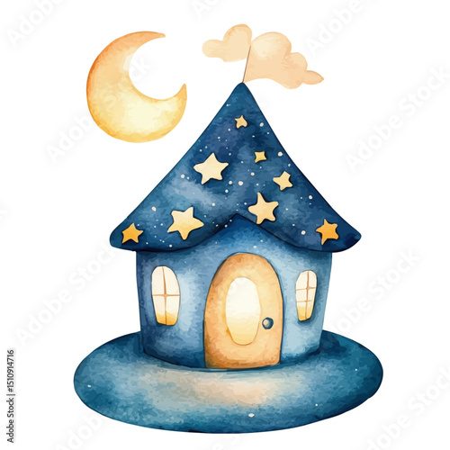 Kids Night Light, watercolor clipart vector, high quality, isolated on a white background.