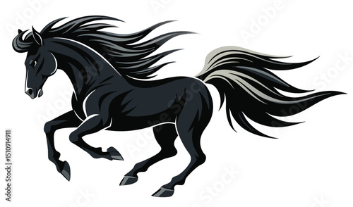 Majestic black stallion running wild