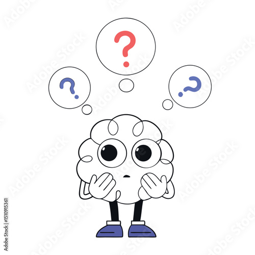 Cartoon Character Thinking Question Marks Confusion Graphic Design