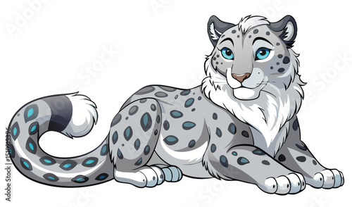 Adorable cartoon snow leopard lying down