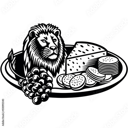 Lion Head Cheese Grapes Vector Graphic Design Element