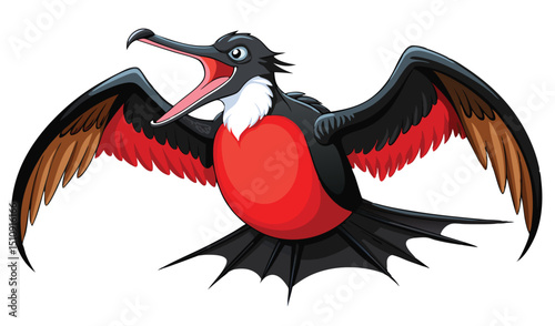 Cartoon magnificent frigatebird with open mouth