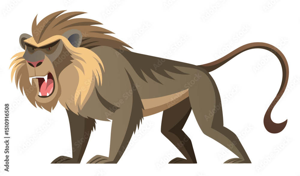 Fototapeta premium Aggressive hamadryas baboon illustration