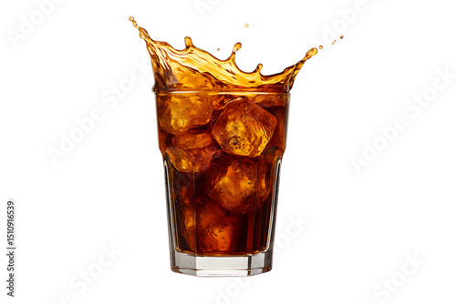 cola drink with ice in glass