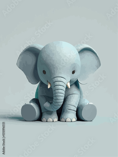 Baby elephant light blue stylized sitting against a matching background with copy space.