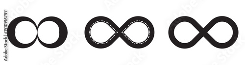 Infinity sign set made with mobius strip. Stylized endess symbol. Tattoo flat design illustration.