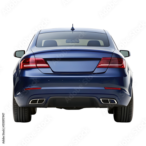 Navy Blue Car Rear View on White Background – Stylish Backside of Modern Vehicle for Automotive Design and Transport Concepts