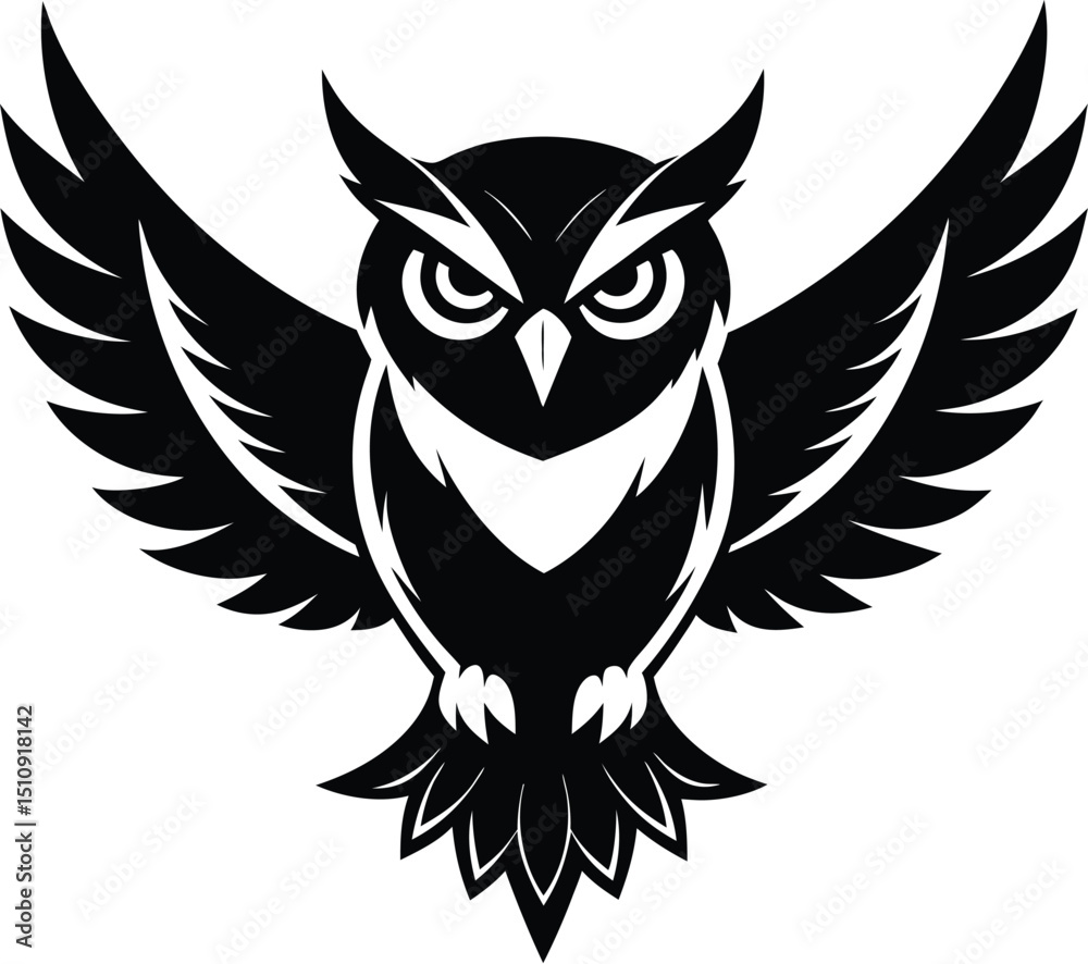 Obraz premium flying owl silhouette, spread wings, night bird 