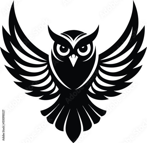 flying owl silhouette, spread wings, night bird
