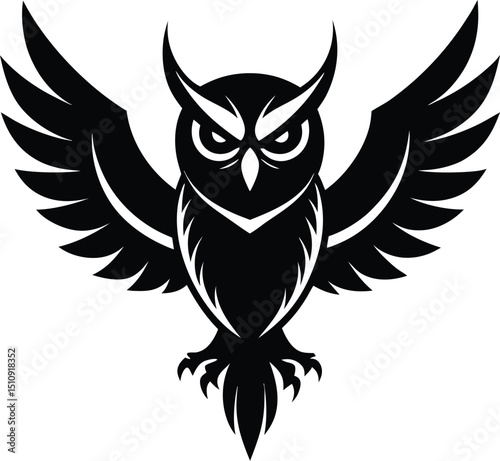 flying owl silhouette, spread wings, night bird
