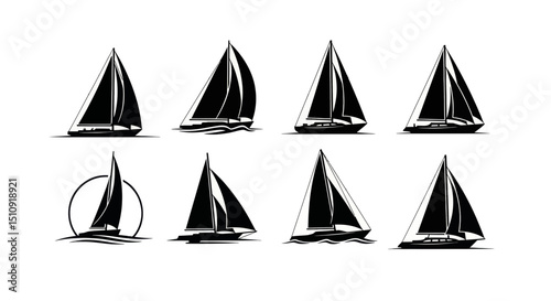 Sailing Dreams: A collection of stylized sailing boat, their sleek black sails catching the wind, evokes a sense of adventure and freedom.