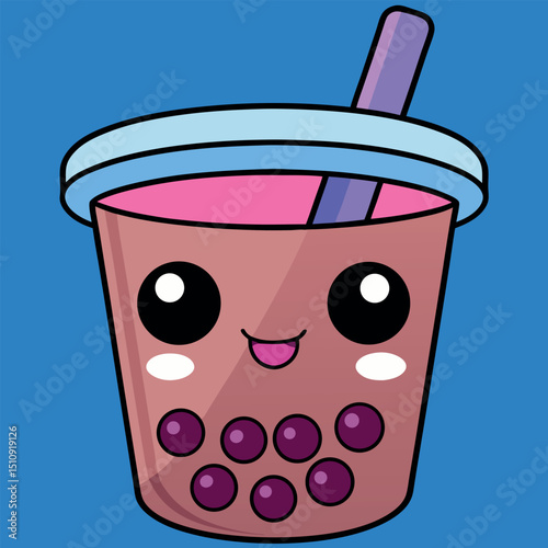 Cute Boba Tea Kawaii Cartoon Vector Illustration