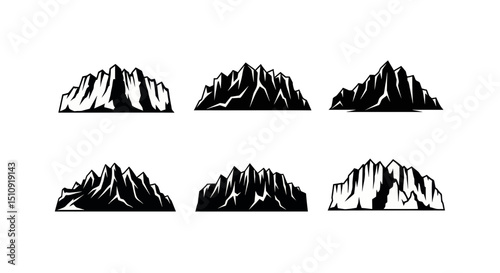 Mountain Peak Illustrations: A collection of dynamic illustrations capturing the diverse forms and majestic presence of mountains, perfect for evoking adventure and exploration themes.