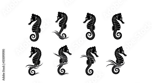Seahorse Silhouette Collection: A curated collection of captivating seahorse silhouettes, each a unique depiction of these fascinating marine creatures.